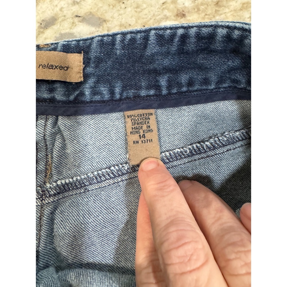 i.e. relaxed Dark Wash Floral Embroidered Straight Leg Jeans Teal Flowers sz 14 - Picture 10 of 15